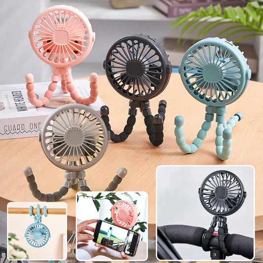 Wild Child™ Octopus Portable Fan — 4-in-1 Handheld, Stroller & Desk Fan with Night Light