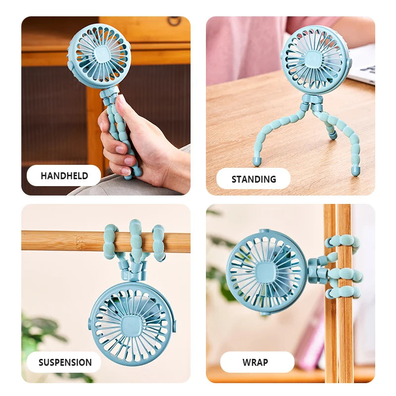 Wild Child™ Octopus Portable Fan — 4-in-1 Handheld, Stroller & Desk Fan with Night Light