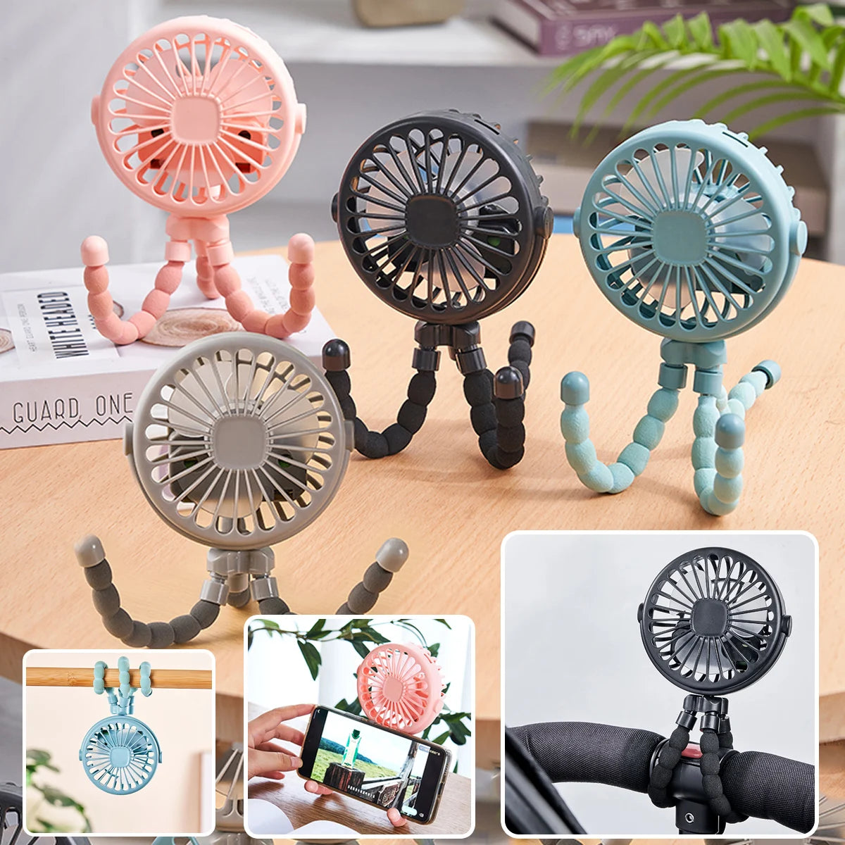 Wild Child™ Octopus Portable Fan — 4-in-1 Handheld, Stroller & Desk Fan with Night Light
