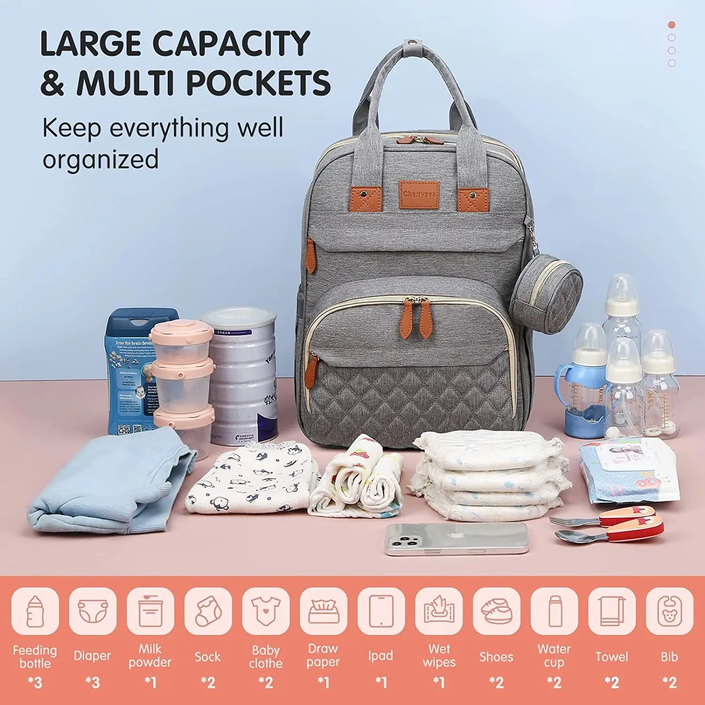 3-in-1 Diaper Bag Backpack with Foldable Baby Bed (With Net)