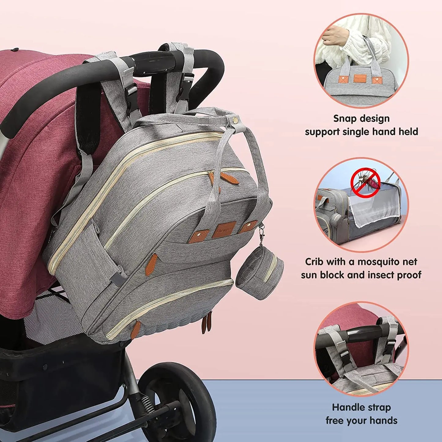 3-in-1 Diaper Bag Backpack with Foldable Baby Bed (With Net)