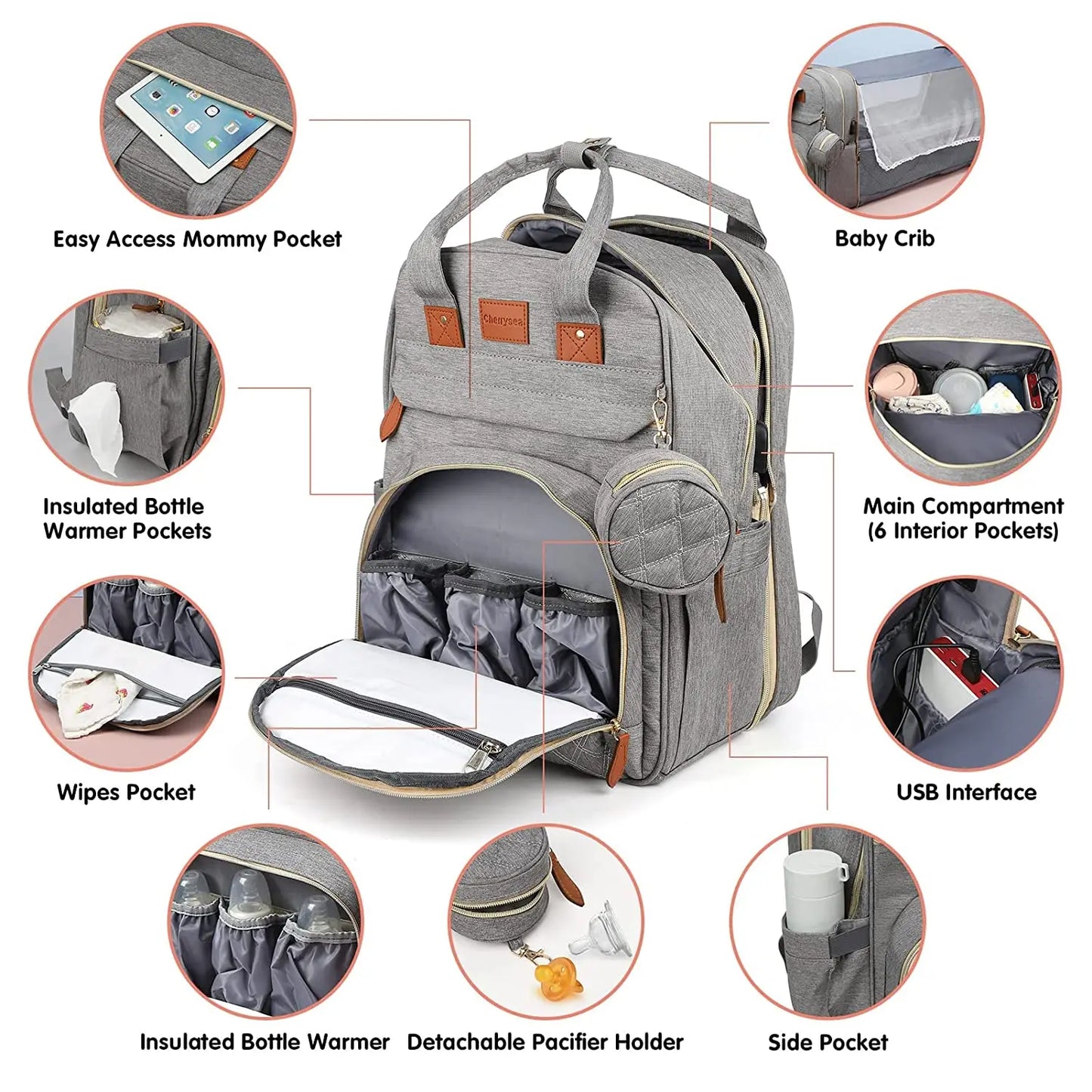 3-in-1 Diaper Bag Backpack with Foldable Baby Bed (With Net)